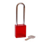 Aluminium bodied safety padlock with steel shackle-red-Keyed Alike-long