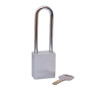 Aluminium bodied safety padlock with steel shackle-silver-Keyed to Differ-long