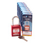 RED Steel Shackle safety padlock keyed differently