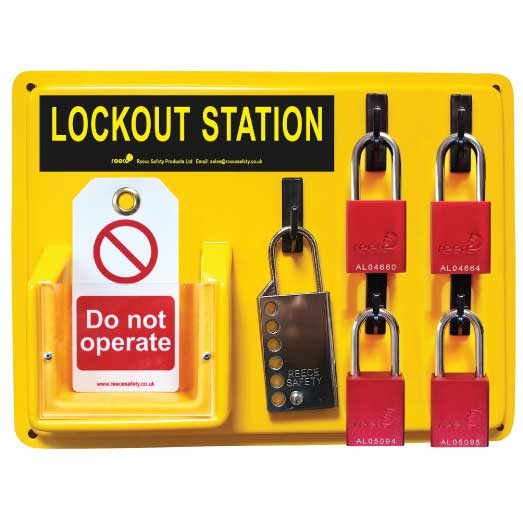 4 brass padlock Lockout Station (with contents)