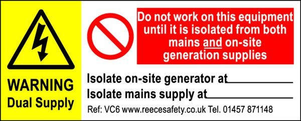 Photovoltaic 'PV' Labels Warning Dual Supply