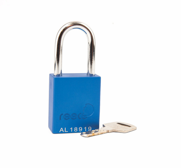 Aluminium bodied safety padlock with steel shackle-blue-Keyed to Differ
