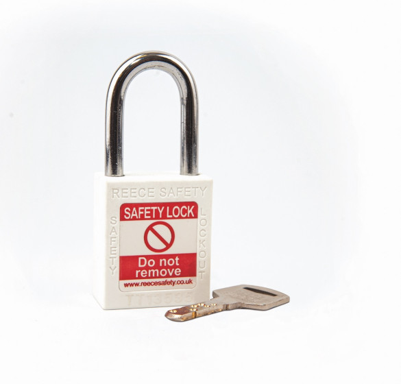 WHITE Steel Shackle safety padlock keyed differently