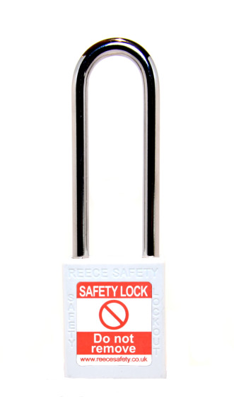 WHITE Steel Shackle safety padlock keyed differently long