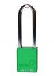 Aluminium bodied safety padlock with steel shackle-green-Keyed to Differ-long