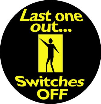 Energy Saving Labels Roll 250 32mm dia "Last One Out..Switches OFF"