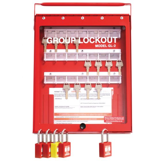 GL2 Steel Wall mounted or Portable Group Lockout Box - 24 hook. Colour Red. 