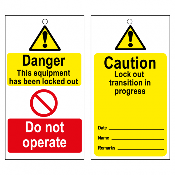 Disposable Lockout Tags - 'Caution Lock out transition' Reverse