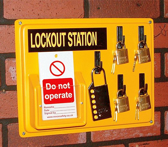  4 brass padlock Lockout Station (with contents)