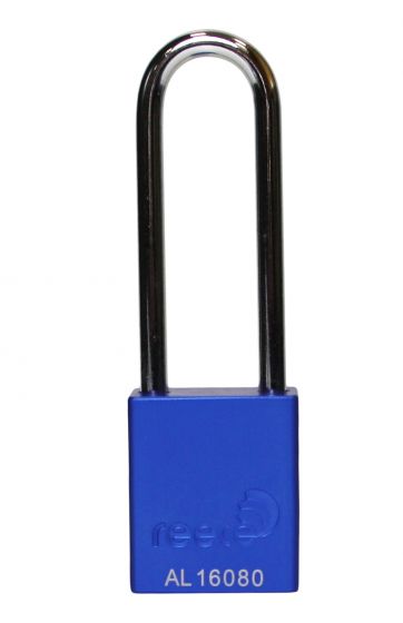 Aluminium bodied safety padlock with steel shackle-blue-Keyed to Differ-long