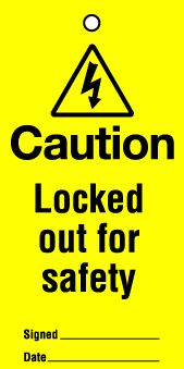 Lockout tags 200x100mm Caution Locked out for safety.Pack of 10