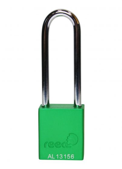Aluminium bodied safety padlock with steel shackle-green-Keyed Alike-long