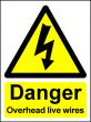  Hazard Warning Sign 400x300mm Danger Overhead live wires 