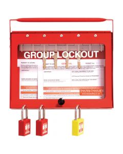 GL1 Steel Wall mounted or Portable Group Lockout Box - 8 hook. Colour Red