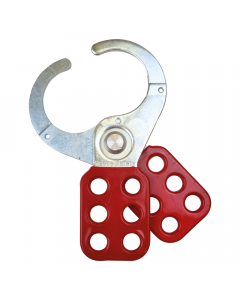 MLH6 Lockout Hasp steel, red plastic coated, scissor action 38mm dia jaws
