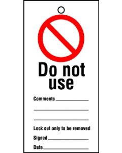 Lockout tags Do not use. Pack of 10 