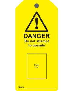 Photo ID Lockout Tag - 'Danger Do Not Attempt to Operate' - 10 Pack