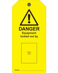 Photo ID Lockout Tag - 'Danger Do Not Operate This Equipment Locked Out' - 10 Pack