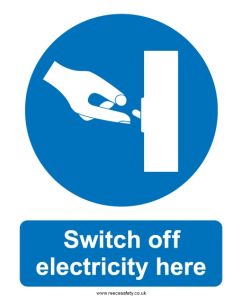 Hazard Warning Sign 200x150mm Switch off electricity here