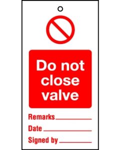 Lockout Tags Do not close valve Pack of 10