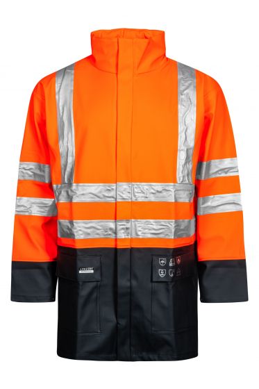 High Viz Arc Flash Orange and Navy Waterproof Jacket 21.1cal/cm2