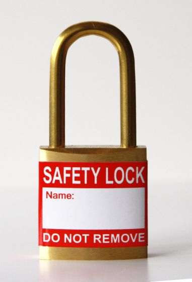 Padlock labels self adhesive. Pack of 10 red