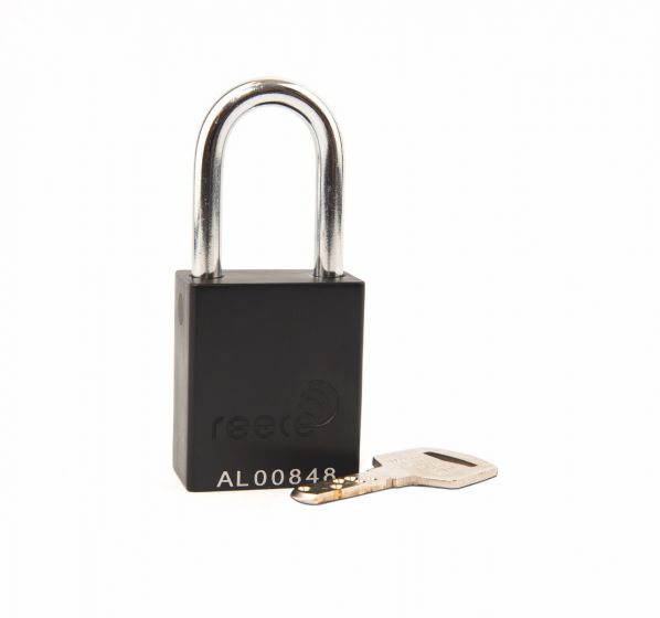 Aluminium bodied safety padlock with steel shackle-black-Keyed Alike