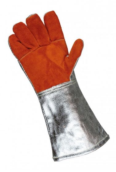 EDC 5 finger HTR Leather gloves with aluminised back 40cm long (pr)