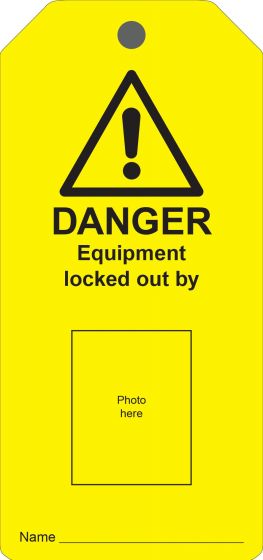 Photo ID Lockout Tag - 'Danger Do Not Operate This Equipment Locked Out' - 10 Pack