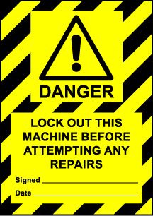  Size A6 Danger Lockout this machine before attempting